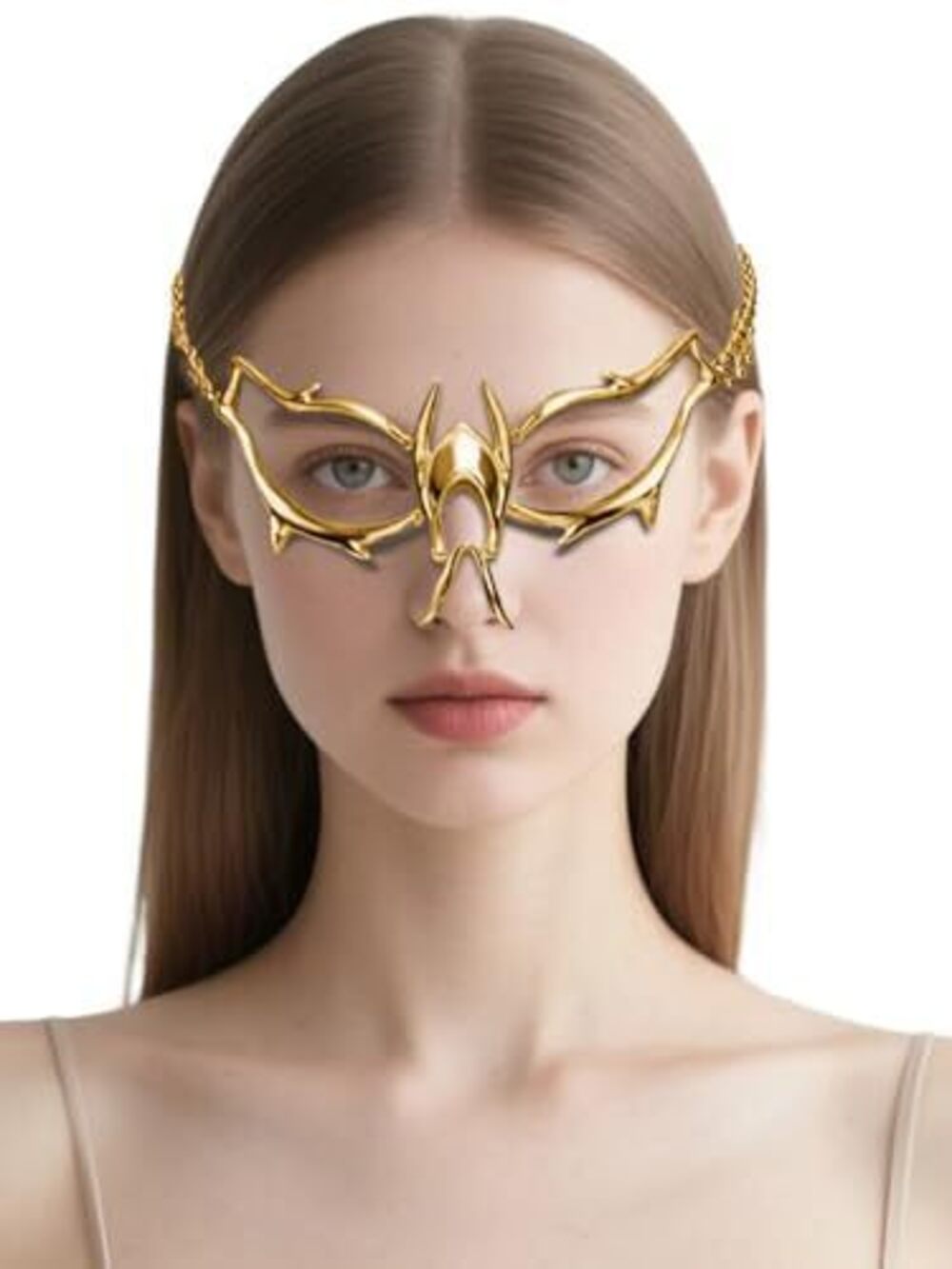 4192 Cyber Punk Half Mask Y2K Metal Face Mask Liquid Irregular Cyborg Face